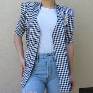 EUC Vintage Gingham Blazer Tunic Bold Shoulders